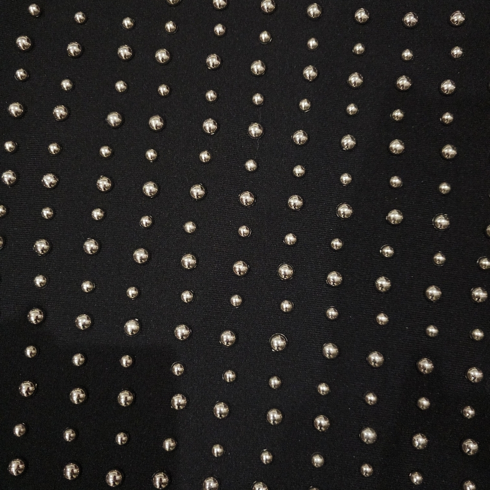 Punk Goth Sexy Forever 21 Silver Studded Black Stretchy Bodycon Pencil Skirt M - Picture 2 of 9